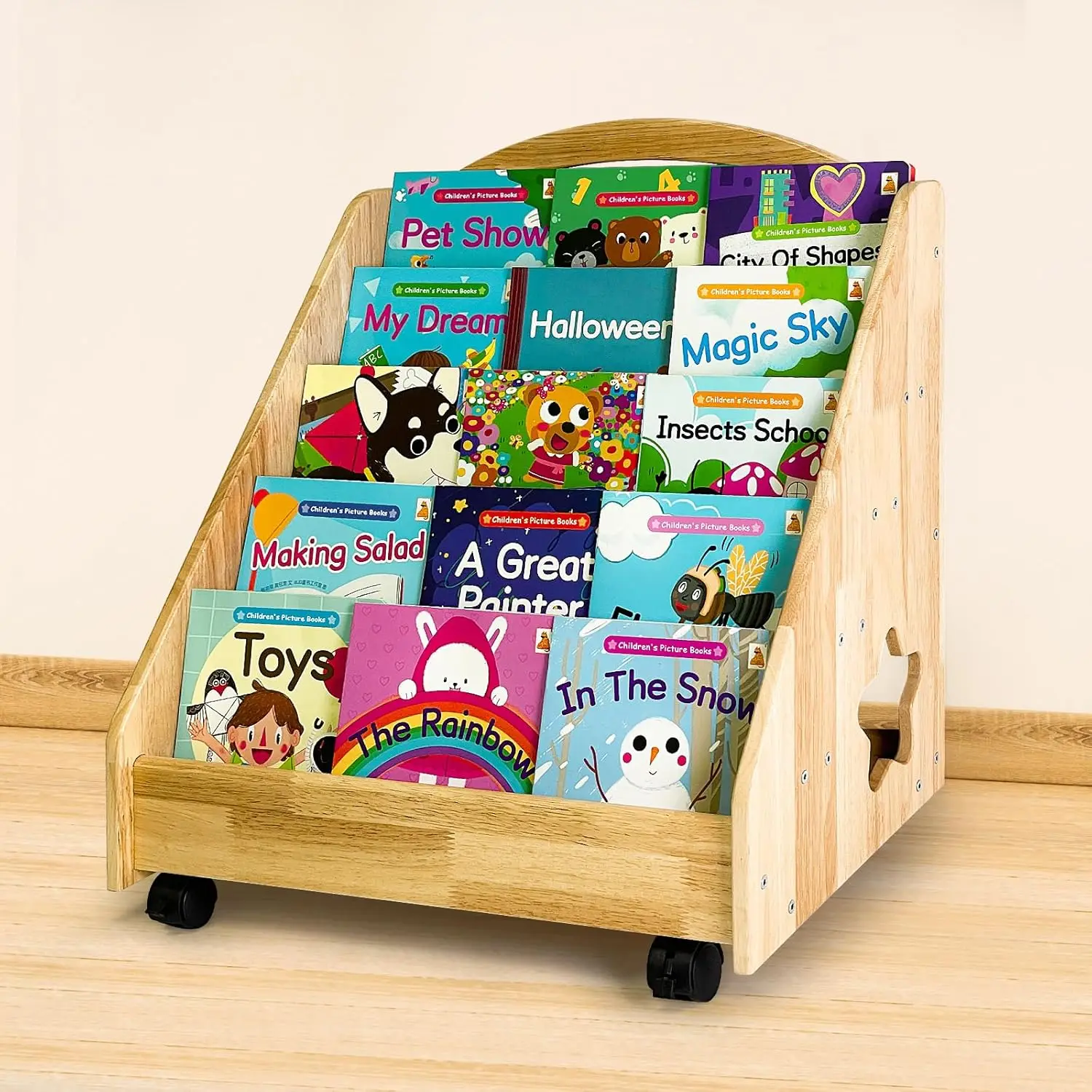 Montessori Bookshelf for Toddler 1-5 Years, 5 Tier Front-Facing Natural Wood Kids Bookcase with Handle and Wheels, Children's
Montessori Bookshelf for Toddler 1-5 Years, 5 Tier Front-Facing Natural Wood Kids Bookcase with Handle and Wheels, Children's