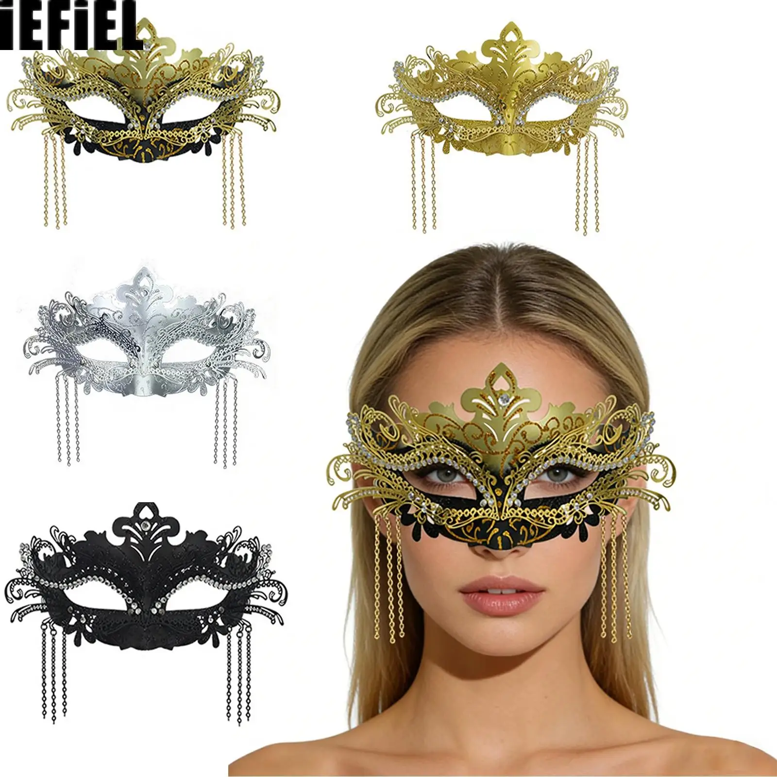 Womens Masquerade Mask with Elastic Band Rhinestone Metal Chain Decoration for Carnival Party Costume Ball
Womens Masquerade Mask with Elastic Band Rhinestone Metal Chain Decoration for Carnival Party Costume Ball