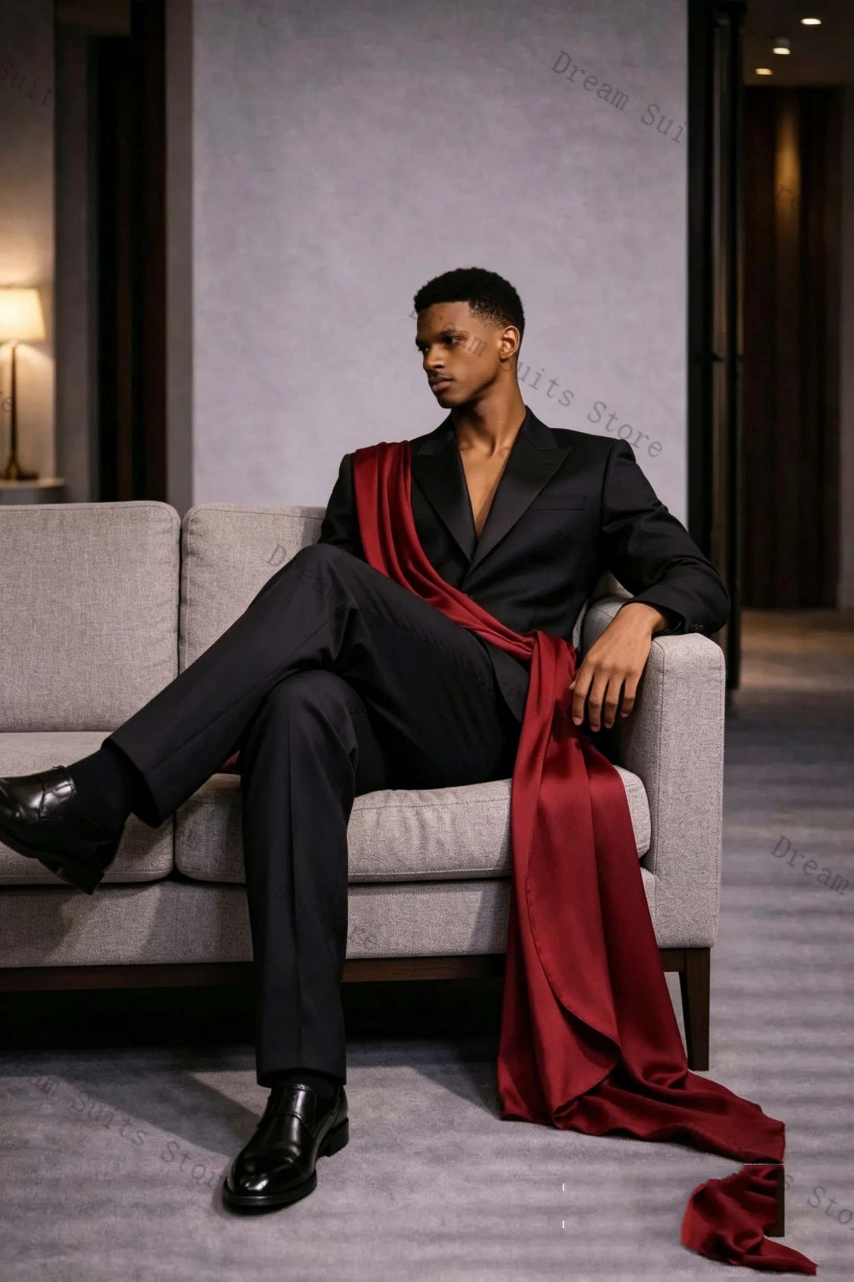 Black Men Suit Set 2 Pcs Blazer+Pants Trousers Red Belt Stripe Customized Formal Office Jacket Wedding Tuxedos Prom Coat
Black Men Suit Set 2 Pcs Blazer+Pants Trousers Red Belt Stripe Customized Formal Office Jacket Wedding Tuxedos Prom Coat