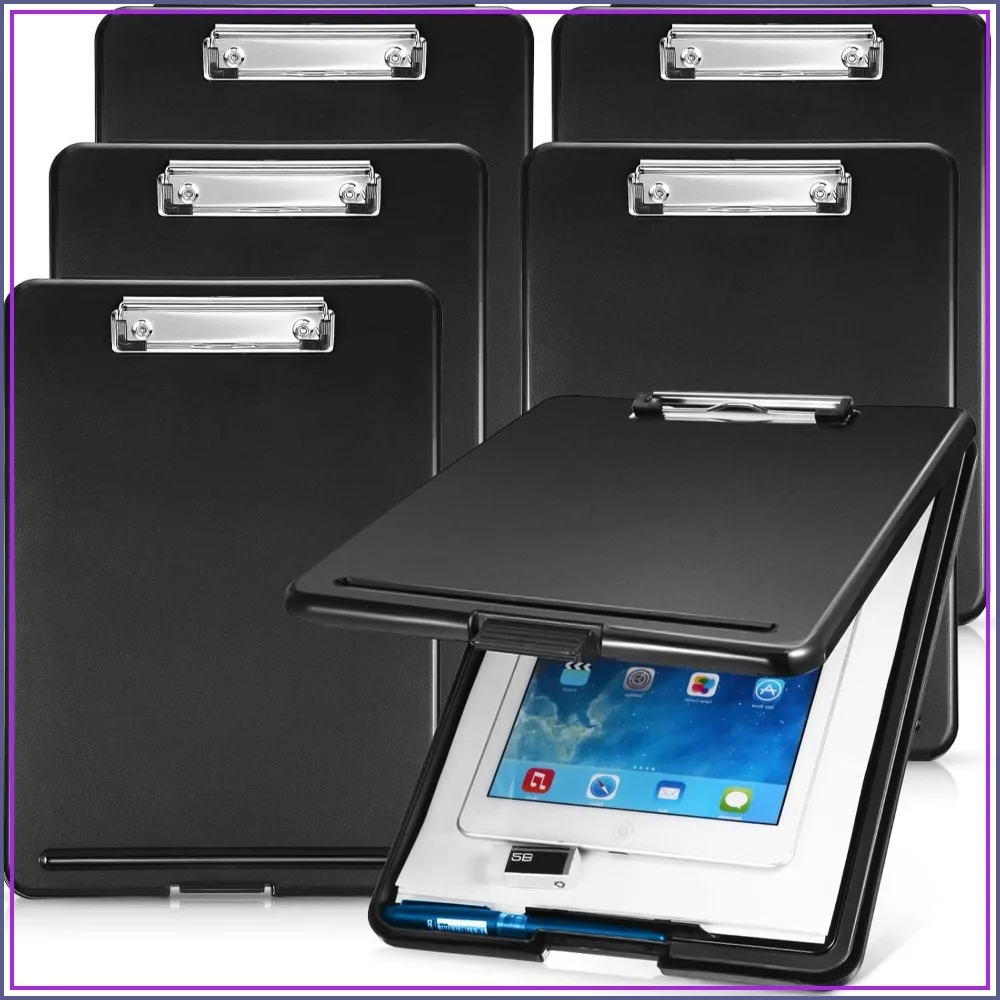 6 Pieces Heavy Duty Clipboard with Storage, 9.5x13.5 Foldable Plastic Clipboard with Compartment and Metal Clip for Nurse Teacher Student Office
6 Pieces Heavy Duty Clipboard with Storage, 9.5x13.5 Foldable Plastic Clipboard with Compartment and Metal Clip for Nurse Teacher Student Office