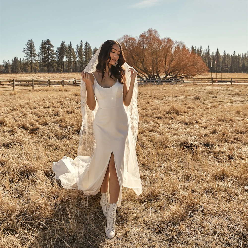 Simple Mermaid Wedding Dresses Slit Front Spaghetti Backless Long Train Ivory Satin Bridal Gowns Summer Sexy Vestido De Novia
Simple Mermaid Wedding Dresses Slit Front Spaghetti Backless Long Train Ivory Satin Bridal Gowns Summer Sexy Vestido De Novia