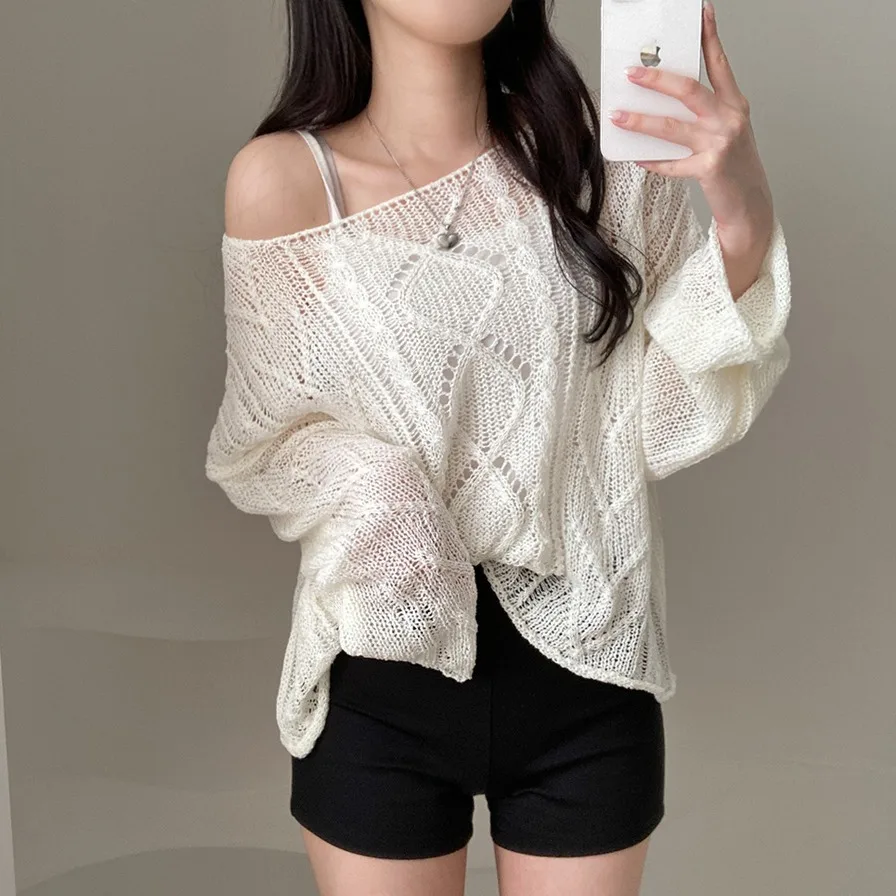 Korean Style Knitted Long Sleeve Ice Silk Twist Shoulder Bared Women's Sweater UV Protection Loose Fit Summer Fashion
Korean Style Knitted Long Sleeve Ice Silk Twist Shoulder Bared Women's Sweater UV Protection Loose Fit Summer Fashion