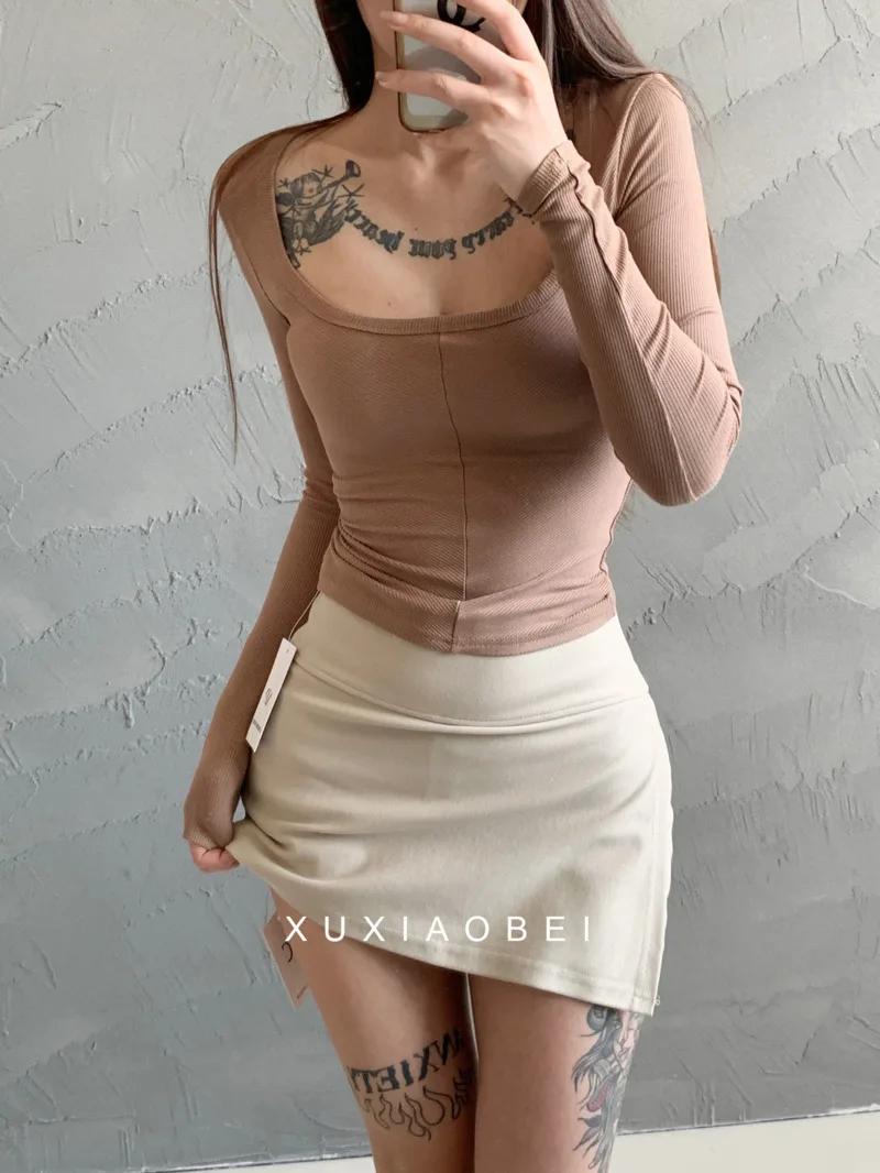 Korean Style Square Neck T-shirt Solid Color Long Sleeved Top For Women's Autumn Basic Women Tshirt Tees Fashion Women Tops
Korean Style Square Neck T-shirt Solid Color Long Sleeved Top For Women's Autumn Basic Women Tshirt Tees Fashion Women Tops