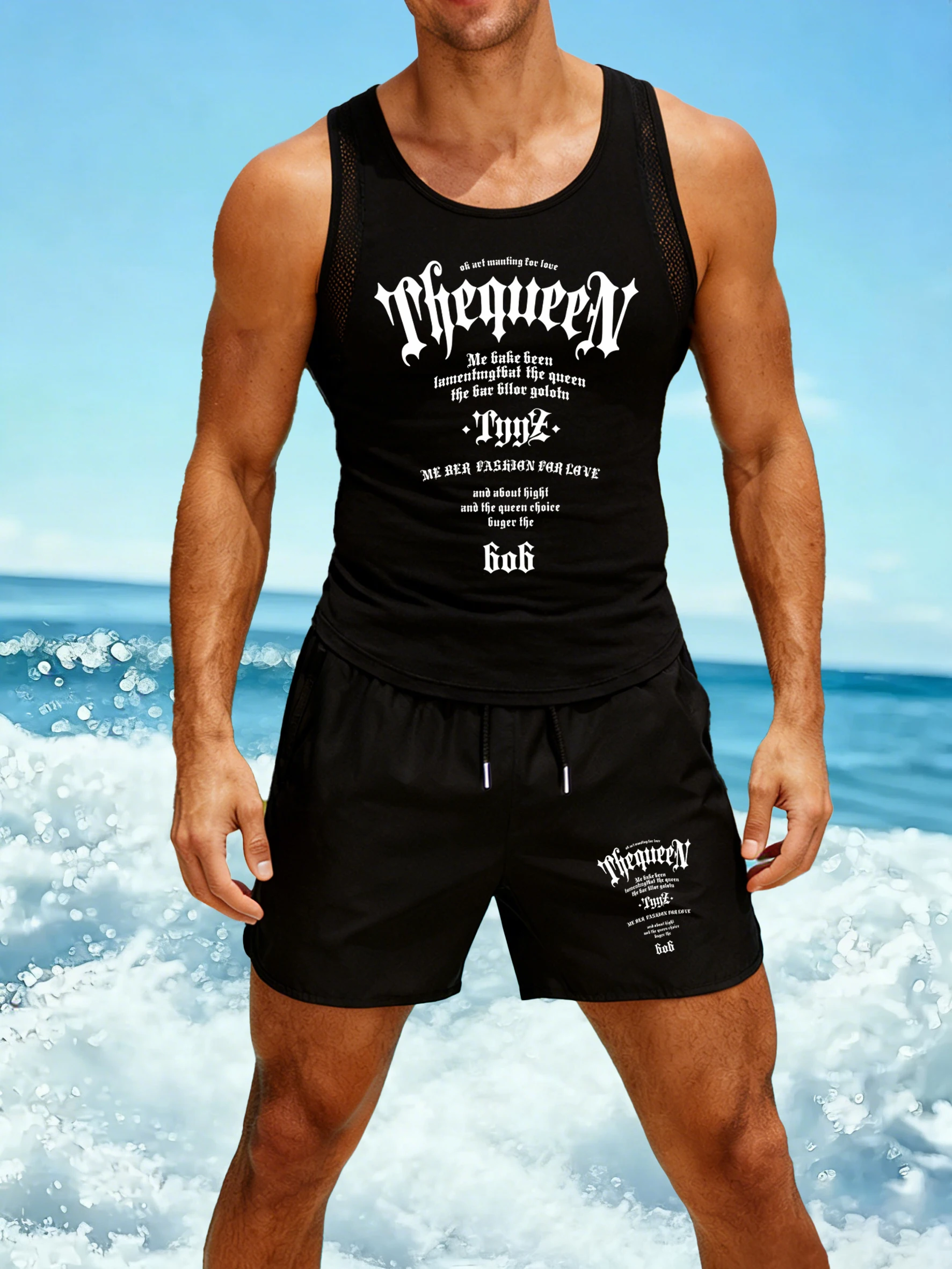 Medieval Style Writing Printing Reticular Vest Set Men Fashion Shorts Summer Breathable Vacation Top Mans All-Match Sportset
Medieval Style Writing Printing Reticular Vest Set Men Fashion Shorts Summer Breathable Vacation Top Mans All-Match Sportset