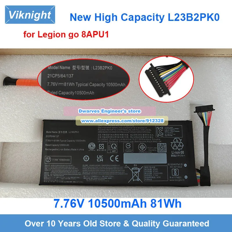 New L23B2PK0 Battery 7.76V 81Wh 77.6Wh High-Capacity for Legion Go 8APU1 Handheld Gaming PC L23M2PK0 L23C2PK0
New L23B2PK0 Battery 7.76V 81Wh 77.6Wh High-Capacity for Legion Go 8APU1 Handheld Gaming PC L23M2PK0 L23C2PK0