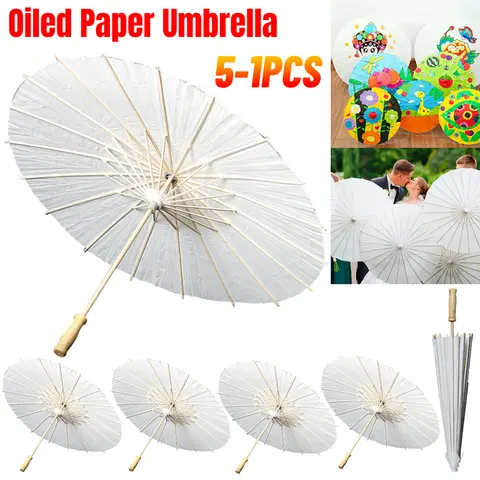 60cm Oiled Paper Umbrellas Chinese Wooden Handle White Paper Umbrella Parasol DIY Rustic Photography Props for Party Wedding