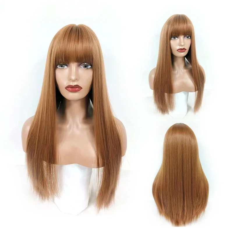 European and American wig women's air bangs brown long straight hair rose mesh matte silk chemical fiber wig headgear
European and American wig women's air bangs brown long straight hair rose mesh matte silk chemical fiber wig headgear