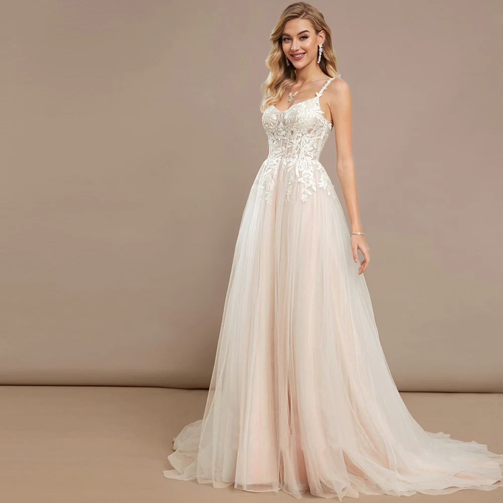 Customized Spaghetti Straps Wedding Dresses A Line Illusion Bridal Growns Applique Floral Zipper Sweep Train Vestido de novia
Customized Spaghetti Straps Wedding Dresses A Line Illusion Bridal Growns Applique Floral Zipper Sweep Train Vestido de novia