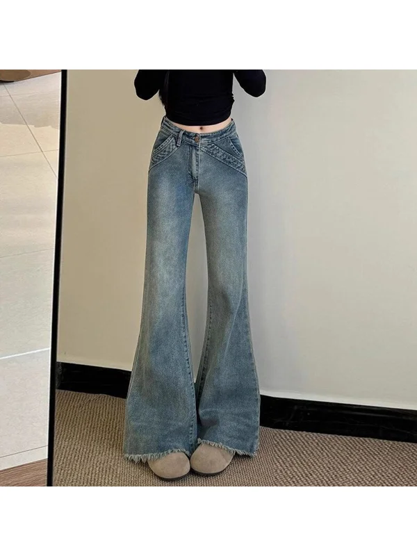 High Waist Bell Bottom Vintage Faded Frayed Denim Jeans Women's plus Size Elastic Slimming Hoof Long Trousers
High Waist Bell Bottom Vintage Faded Frayed Denim Jeans Women's plus Size Elastic Slimming Hoof Long Trousers