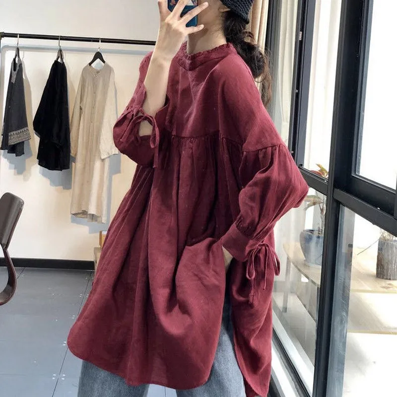 Retro Artistic plus Size Loose Stand Collar Long Sleeve Shirt Women's Mid-Long Top Design Sense Niche
Retro Artistic plus Size Loose Stand Collar Long Sleeve Shirt Women's Mid-Long Top Design Sense Niche