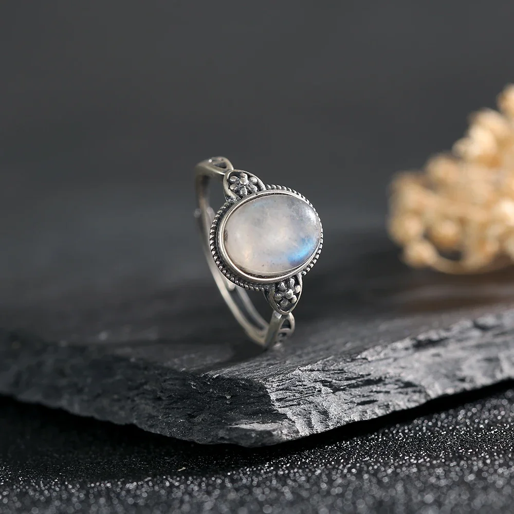 Natural Moonstone 925 Silver Ring Vintage Adjustable Bands 10x8mm Oval Gemstone Healing Crystal Jewelry Boho Gift
Natural Moonstone 925 Silver Ring Vintage Adjustable Bands 10x8mm Oval Gemstone Healing Crystal Jewelry Boho Gift