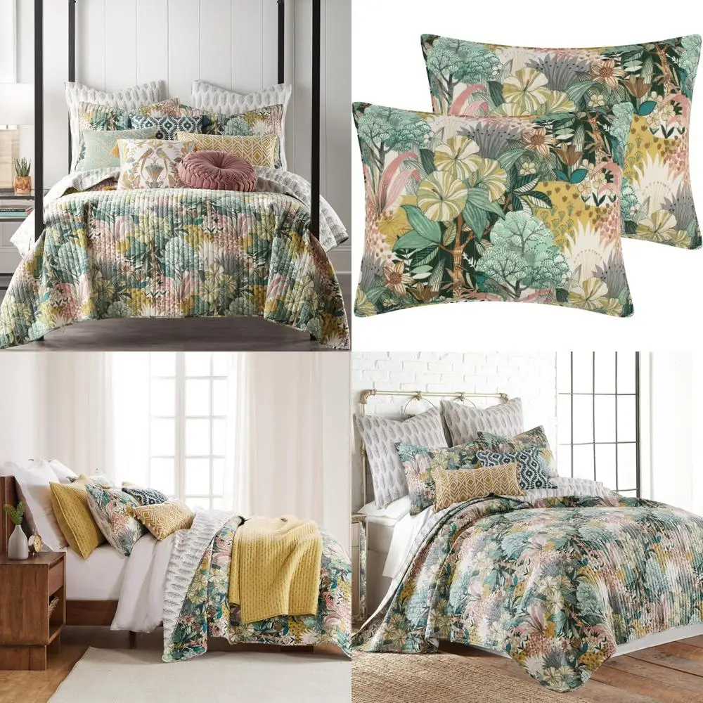 Levtex Home Ashika Quilt Set - King Size Quilt with Two King Pillow Shams - Tropical Color Scheme: Green, Blush, Ochre, Grey, Cr
Levtex Home Ashika Quilt Set - King Size Quilt with Two King Pillow Shams - Tropical Color Scheme: Green, Blush, Ochre, Grey, Cr