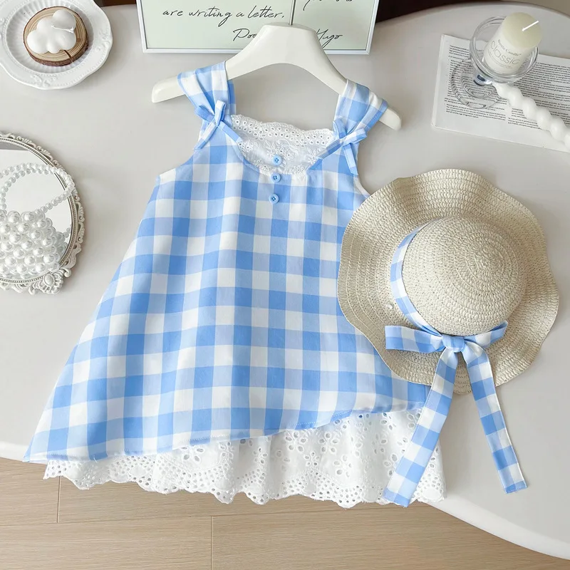Summer Infant Baby Girl Sling Dress 2-8Y Kid Girl Cotton Lace Patch Plaid Princess Dress Bow Sleeveless Dress Free Sam Style Bag
Summer Infant Baby Girl Sling Dress 2-8Y Kid Girl Cotton Lace Patch Plaid Princess Dress Bow Sleeveless Dress Free Sam Style Bag