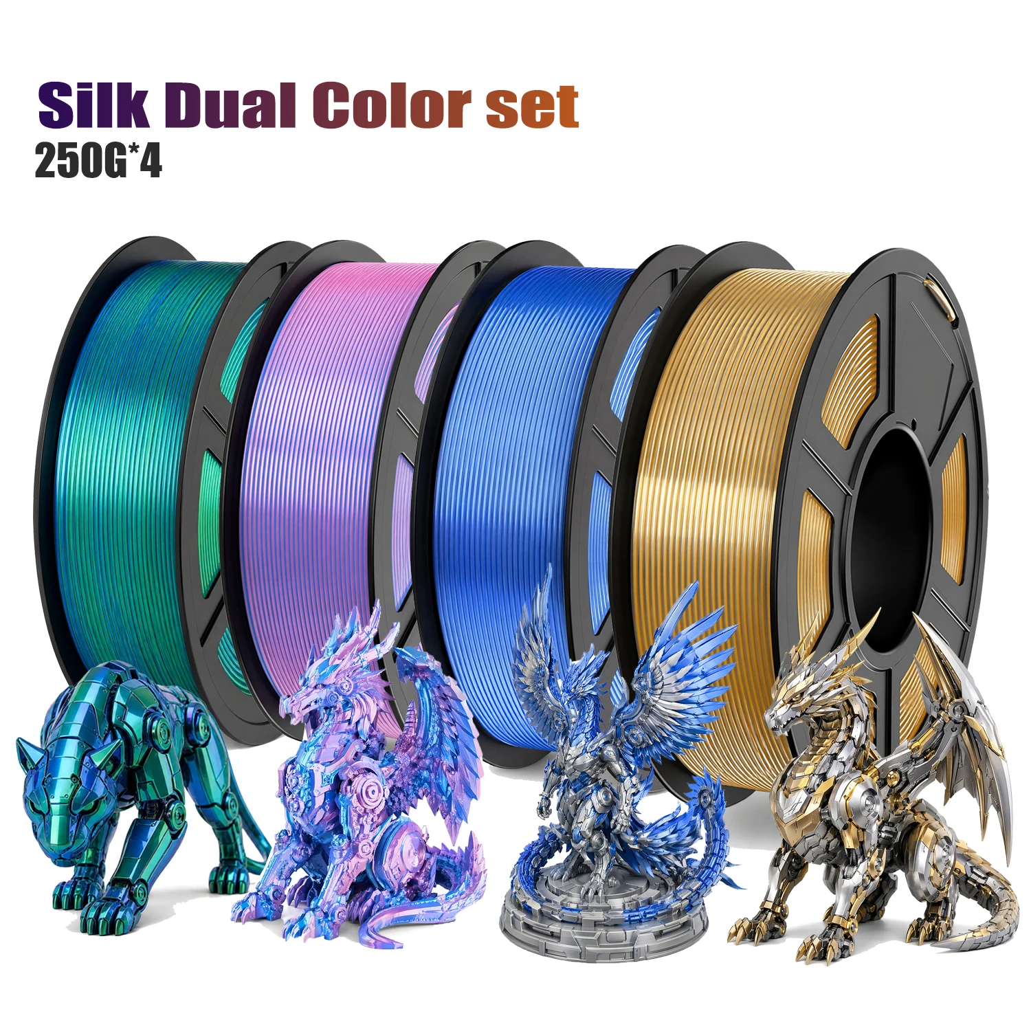 Dual Color Shiny Silk PLA 3D Filament 1.75mm Silver Blue 250g Cardboard Spool Dimensional Accuracy +/-0.03mm for FDM 3D Printers
Dual Color Shiny Silk PLA 3D Filament 1.75mm Silver Blue 250g Cardboard Spool Dimensional Accuracy +/-0.03mm for FDM 3D Printers