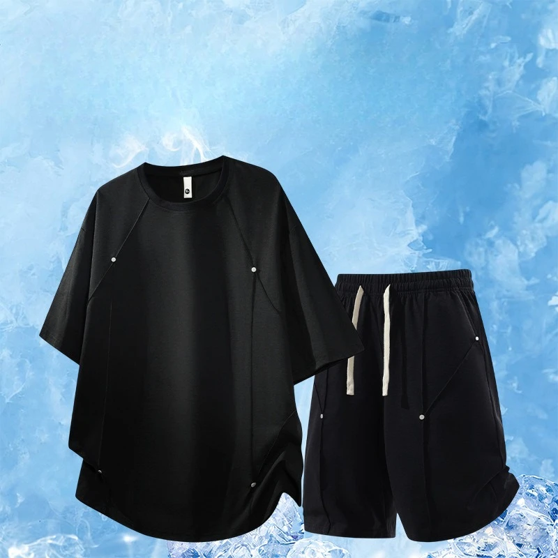 Summer Men's T Shirt Set Spliced O-Neck Rivets Athletic Breathable Cool Oversize Tracksuit Loose-Fit Tshirt and Shorts Tracksuit
Summer Men's T Shirt Set Spliced O-Neck Rivets Athletic Breathable Cool Oversize Tracksuit Loose-Fit Tshirt and Shorts Tracksuit
