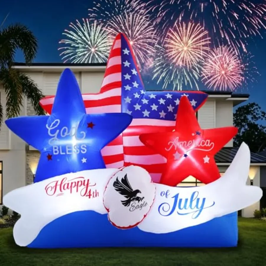 4th of July inflatable star decoration for outdoor use, PVC material, red-white-blue color, built-in LED lights and quick infla
4th of July inflatable star decoration for outdoor use, PVC material, red-white-blue color, built-in LED lights and quick infla