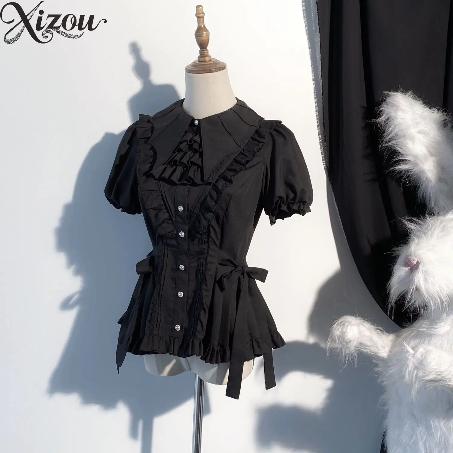 Batwing Collar Shirts Sweet Gothic Lolita Blouse Puff Sleeve Ruffle Lace Bow Slim Fit Daily Casual Chic Summer Top 2026 Women
Batwing Collar Shirts Sweet Gothic Lolita Blouse Puff Sleeve Ruffle Lace Bow Slim Fit Daily Casual Chic Summer Top 2026 Women