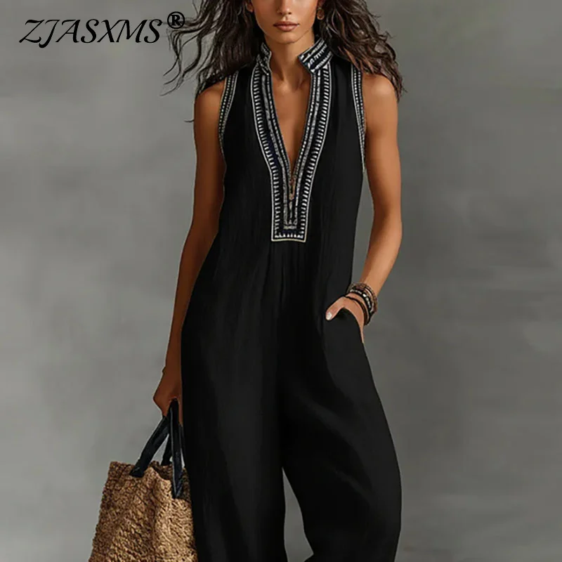 Bohemian Vacation Jumpsuit for Woman 2026 Spring Sexy Print Deep V Neck Hollow Rompers Summer Sleeveless Wide Leg Pants Overalls
Bohemian Vacation Jumpsuit for Woman 2026 Spring Sexy Print Deep V Neck Hollow Rompers Summer Sleeveless Wide Leg Pants Overalls