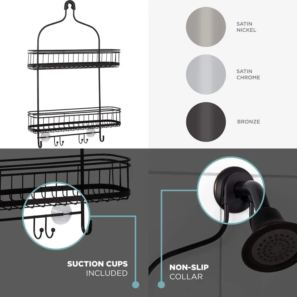 Bronze Steel Shower Caddy with 2 Wide Shelves and Hooks for Rust-Resistant Bathroom Storage
Bronze Steel Shower Caddy with 2 Wide Shelves and Hooks for Rust-Resistant Bathroom Storage