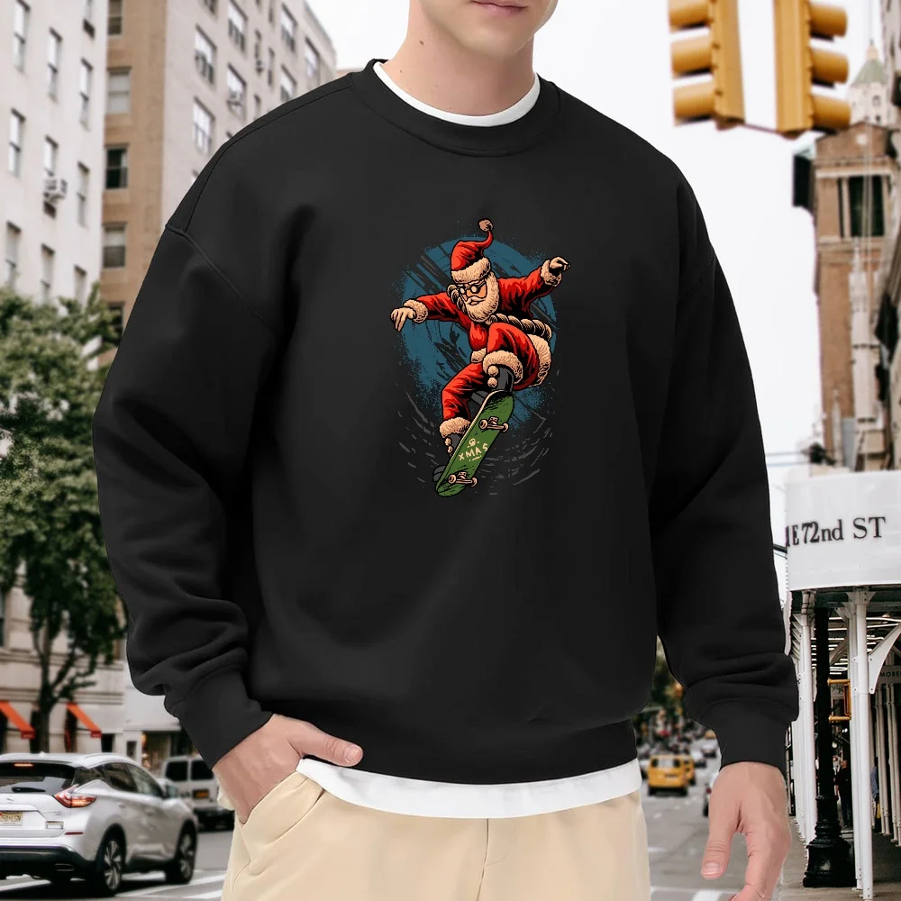 Men's Black Crew Neck Sweatshirt with Santa Claus Skateboard Print, Casual Loose Fit, Everyday Street Fashion Versatile Style, Comfortable and Breathable, New Autumn and Winter Model
Men's Black Crew Neck Sweatshirt with Santa Claus Skateboard Print, Casual Loose Fit, Everyday Street Fashion Versatile Style, Comfortable and Breathable, New Autumn and Winter Model