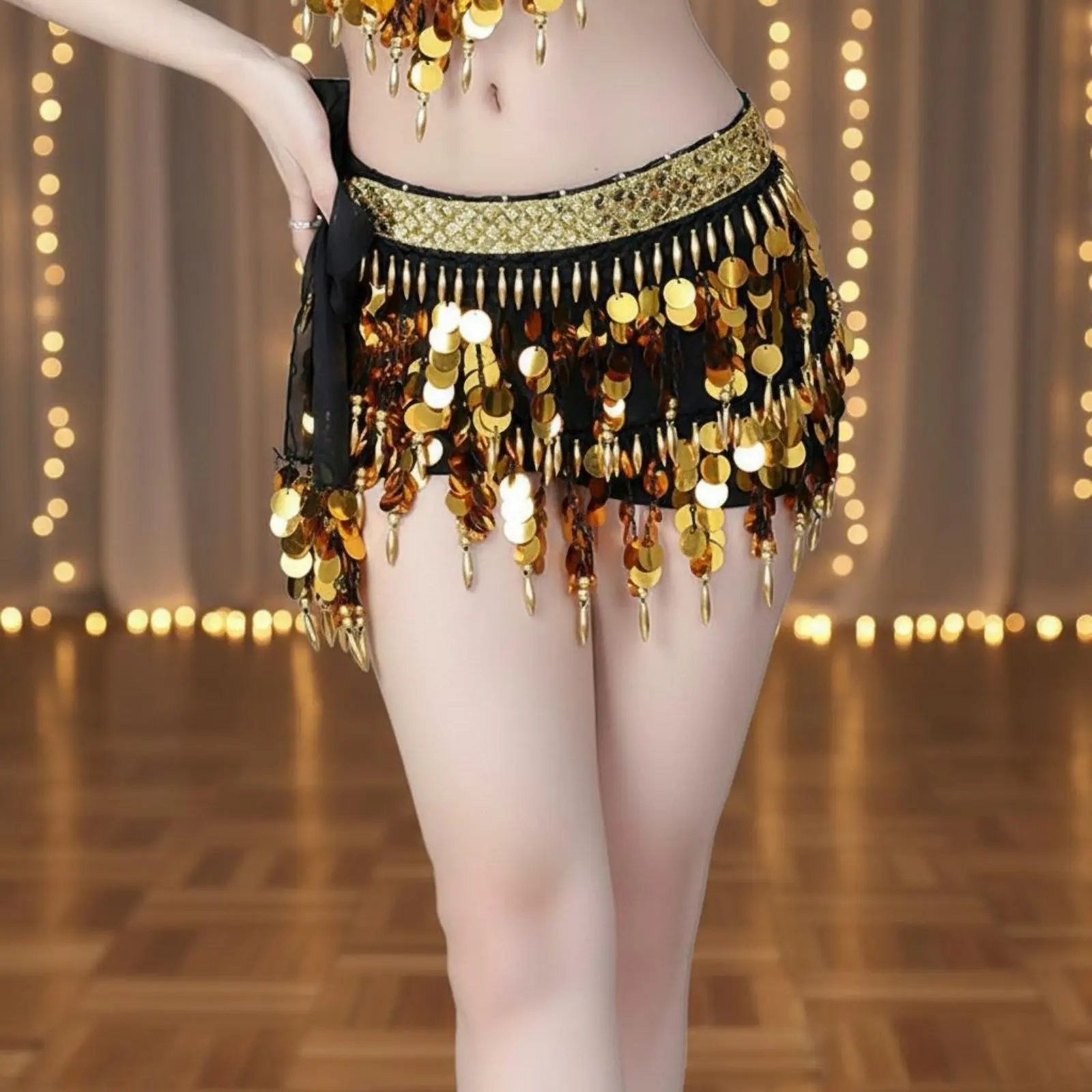 Belly Dance Pelvic Scarf Tasseled Tassel Waist Chain Glittering Disc Coin Skirt Adjustable Tie-up Design Gauzy Material Dance
Belly Dance Pelvic Scarf Tasseled Tassel Waist Chain Glittering Disc Coin Skirt Adjustable Tie-up Design Gauzy Material Dance