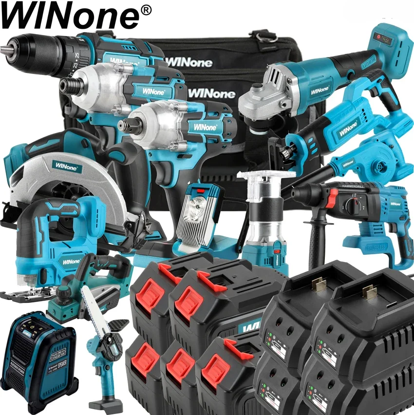 Электроинструменты Winone, 20 в, 4,0 Ач, быстрое зарядное устройство, литий-ионный аккумулятор, бесщеточный беспроводной комбинированный комплект
Электроинструменты Winone, 20 в, 4,0 Ач, быстрое зарядное устройство, литий-ионный аккумулятор, бесщеточный беспроводной комбинированный комплект