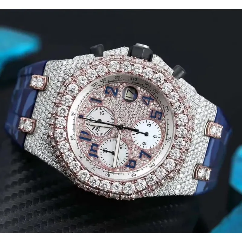 Elegance Rose Dial Blue Army Rubber Belt Watch, Automatic Movement Watch, Moissanite Diamond Watch, HipHop Fully Ice out Watch
Elegance Rose Dial Blue Army Rubber Belt Watch, Automatic Movement Watch, Moissanite Diamond Watch, HipHop Fully Ice out Watch
