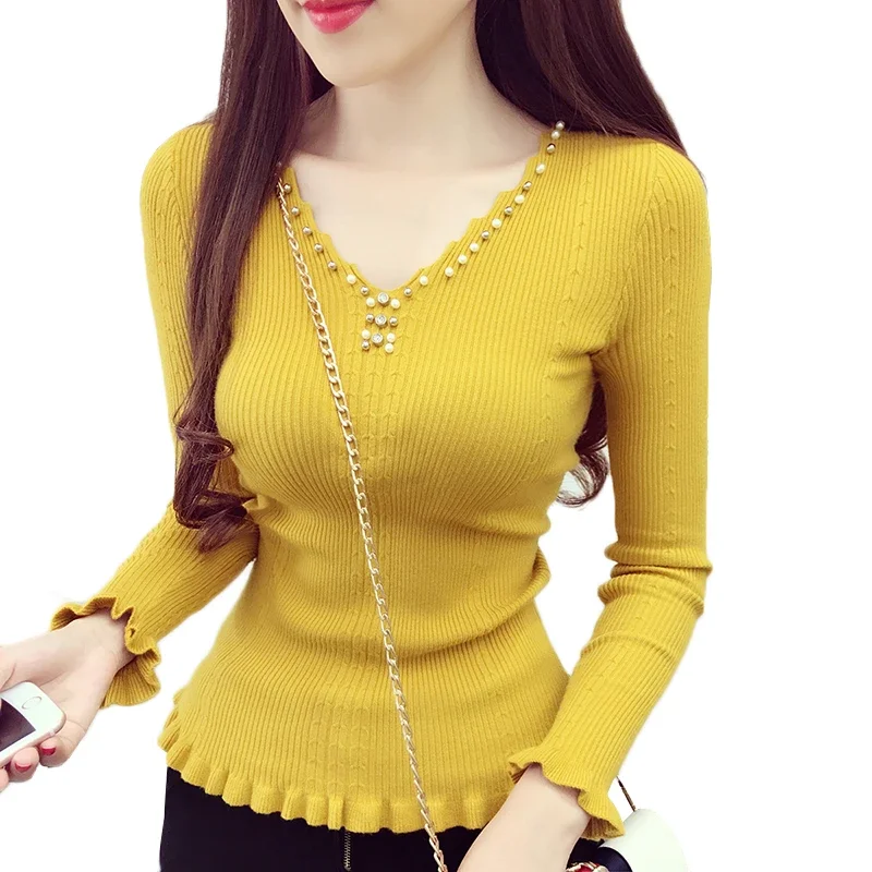 Spring Autumn Women Sweater 2025 New Fashion Beading V-neck Knitted Tops Solid Slim Elasticity Knit Pullover Sweater Female Y87
Spring Autumn Women Sweater 2025 New Fashion Beading V-neck Knitted Tops Solid Slim Elasticity Knit Pullover Sweater Female Y87