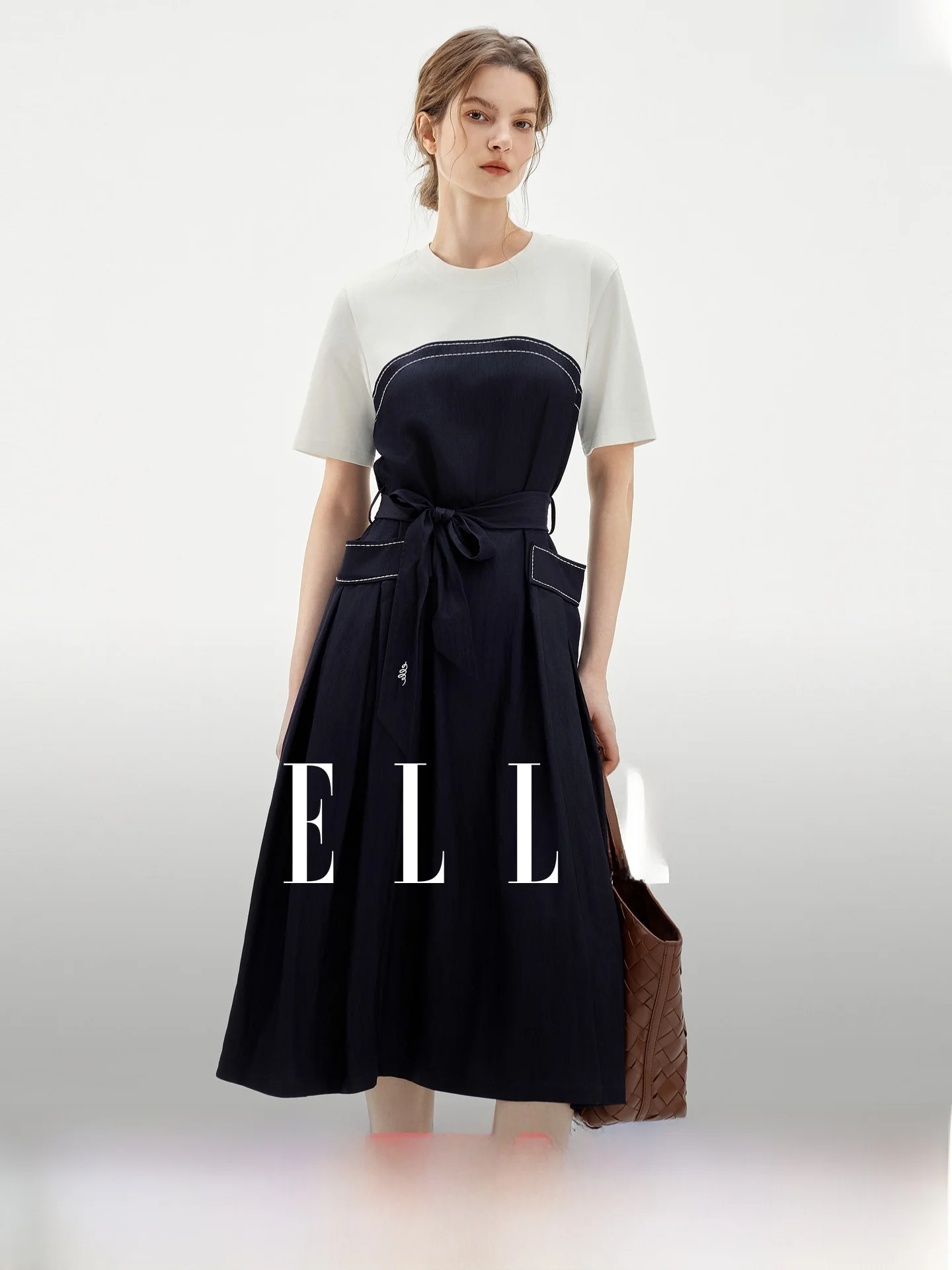 Elegant A-Line Dress ELLE Commuter Design Summer New Women's Fashion Splice Dress Soft Viscose Nylon Short Sleeve round Neck
Elegant A-Line Dress ELLE Commuter Design Summer New Women's Fashion Splice Dress Soft Viscose Nylon Short Sleeve round Neck