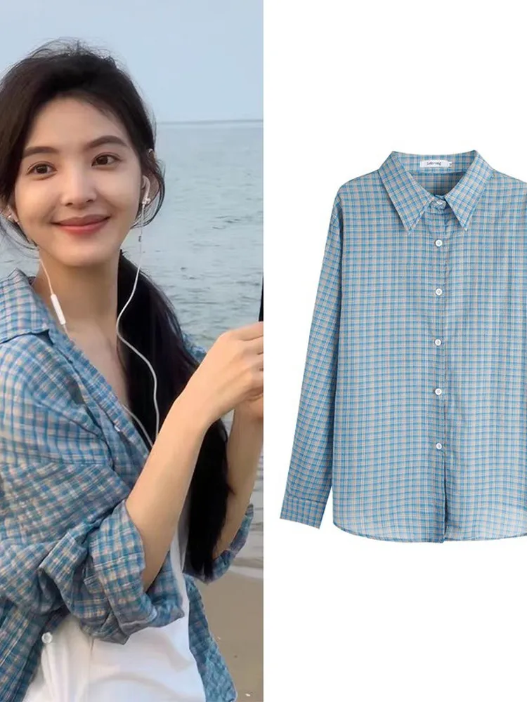 American Retro Oversize Plaid Sun Protection Shirt Women's Loose Casual Top Commute Style Long Sleeve Collar Mid-Length
American Retro Oversize Plaid Sun Protection Shirt Women's Loose Casual Top Commute Style Long Sleeve Collar Mid-Length