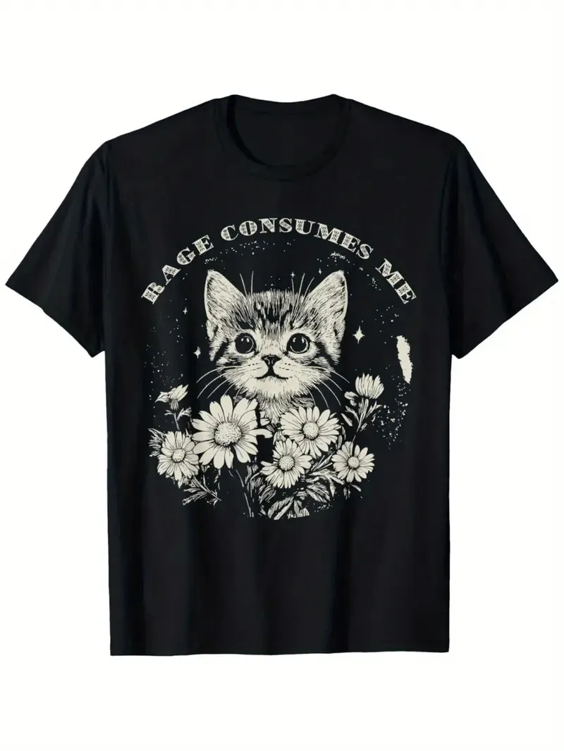 Funny Cat Graphic T-Shirt - 'Rage Consumes Me' Sarcastic Kitten & Flower Design,
Funny Cat Graphic T-Shirt - 'Rage Consumes Me' Sarcastic Kitten & Flower Design,