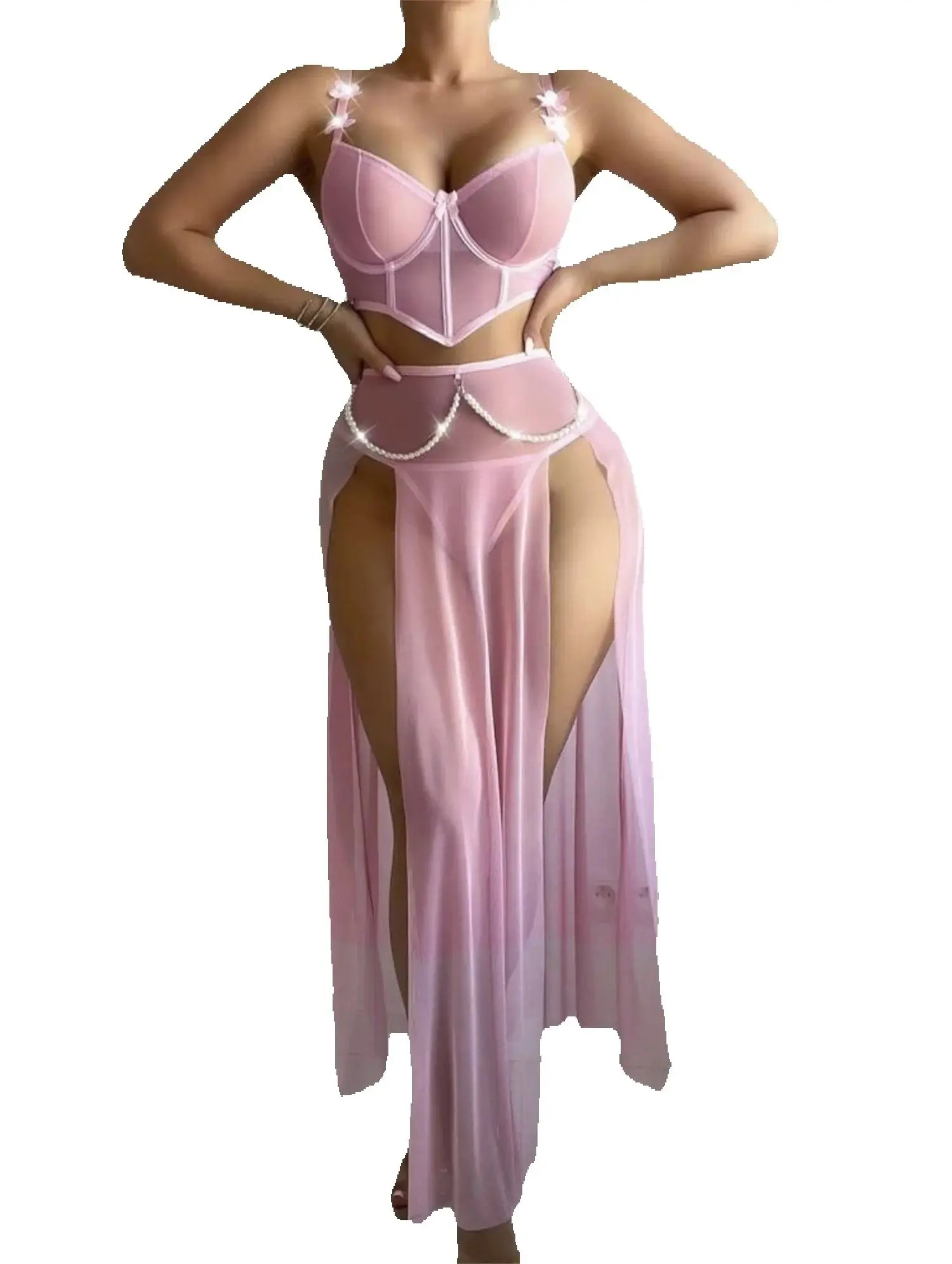 EINY Комплект нижнего белья из 3-х предметов с V-образным вырезом на тонких бретельках, бюстье-корсет, декор с жемчужной цепочкой, сексуальное платье с разрезом, Babydoll с трусиками traf
EINY Комплект нижнего белья из 3-х предметов с V-образным вырезом на тонких бретельках, бюстье-корсет, декор с жемчужной цепочкой, сексуальное платье с разрезом, Babydoll с трусиками traf