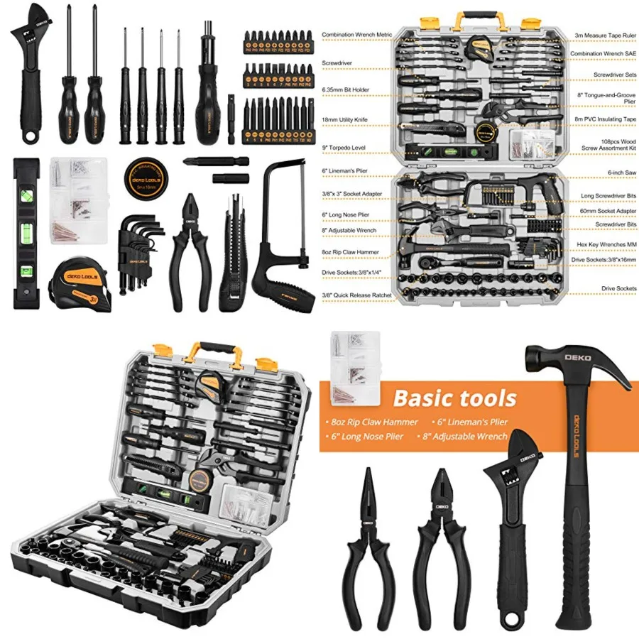 218-Piece General Household Hand Tool kit, Professional Auto Repair Tool Set for Homeowner, General Household Hand Tool Set with Plier, Screwdriver Set, Socket Set, with Portable Storage Case
218-Piece General Household Hand Tool kit, Professional Auto Repair Tool Set for Homeowner, General Household Hand Tool Set with Plier, Screwdriver Set, Socket Set, with Portable Storage Case