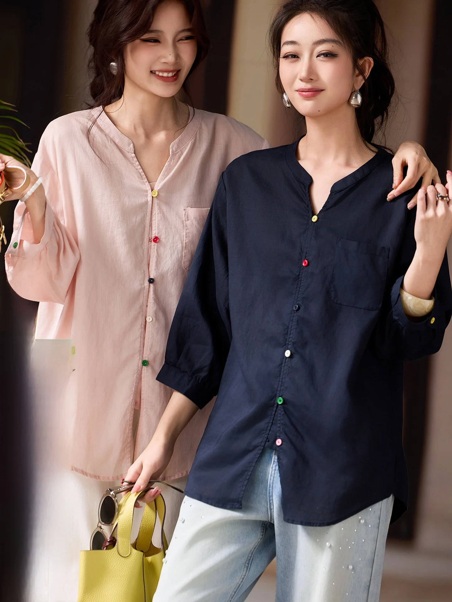 Street Style Mid-Length Shirt Women's Summer New Large Size European Goods Cotton Linen Blend Seven-Sleeve Stand Collar Shirt
Street Style Mid-Length Shirt Women's Summer New Large Size European Goods Cotton Linen Blend Seven-Sleeve Stand Collar Shirt