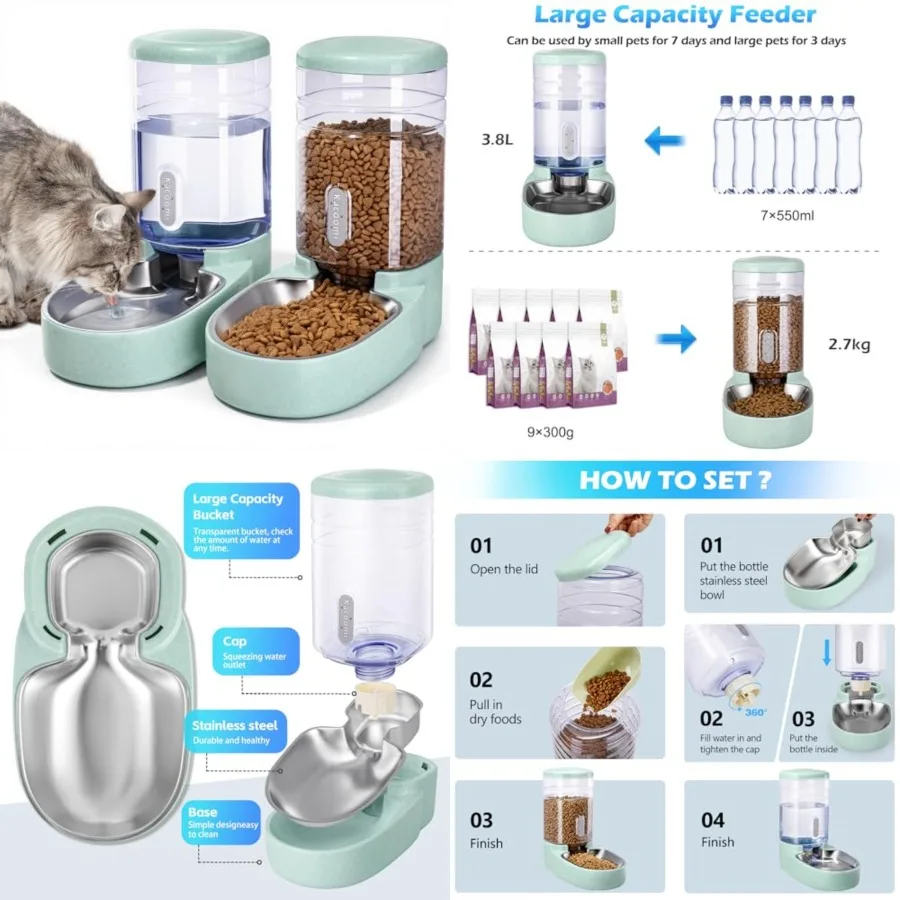 Automatic Cat Feeder and Water Dispenser with Stainless Steel Bowl Gravity Food Feeder and Waterer Set for Small Medium Dog Pup
Automatic Cat Feeder and Water Dispenser with Stainless Steel Bowl Gravity Food Feeder and Waterer Set for Small Medium Dog Pup