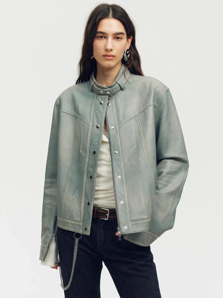 Streetwear Short Genuine Leather Motorcycle Jackets Women Spring Autumn High-end Simple Vintage Stand Collar Real Goatskin Coat
Streetwear Short Genuine Leather Motorcycle Jackets Women Spring Autumn High-end Simple Vintage Stand Collar Real Goatskin Coat