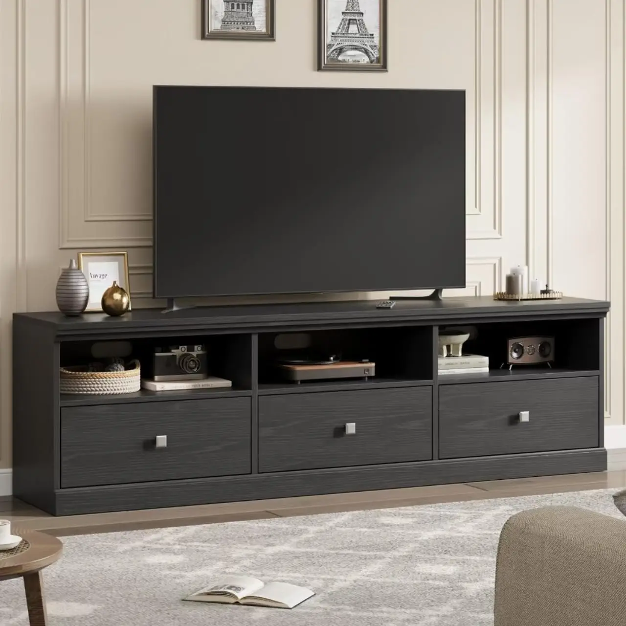 Тумба под телевизор в стиле Mid-Century Modern, 70 дюймов, для телевизоров до 80 дюймов, черный медиацентр с выдвижным ящиком и полками
Тумба под телевизор в стиле Mid-Century Modern, 70 дюймов, для телевизоров до 80 дюймов, черный медиацентр с выдвижным ящиком и полками