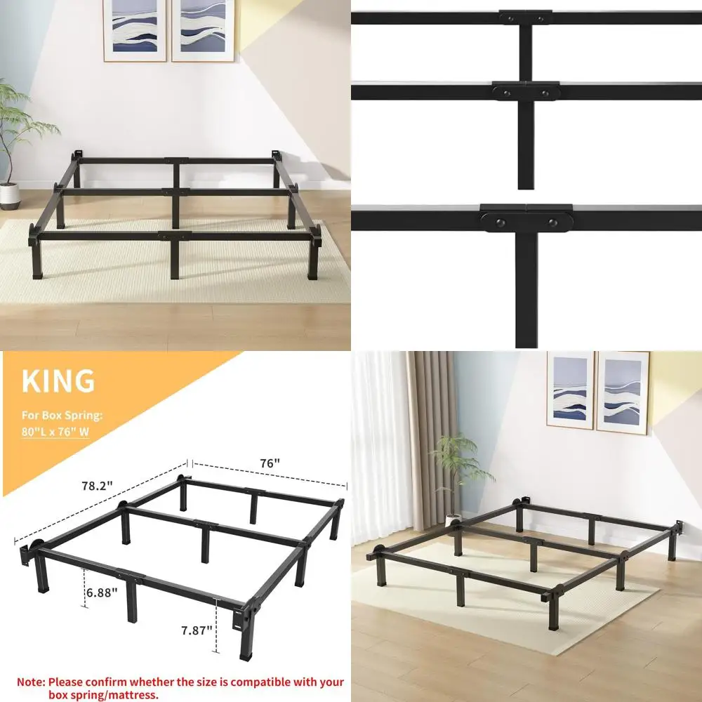 King Size 9-Leg Metal Bed Frame with 8 Support for Box Spring and Mattress, Easy Assembly, Black
King Size 9-Leg Metal Bed Frame with 8 Support for Box Spring and Mattress, Easy Assembly, Black