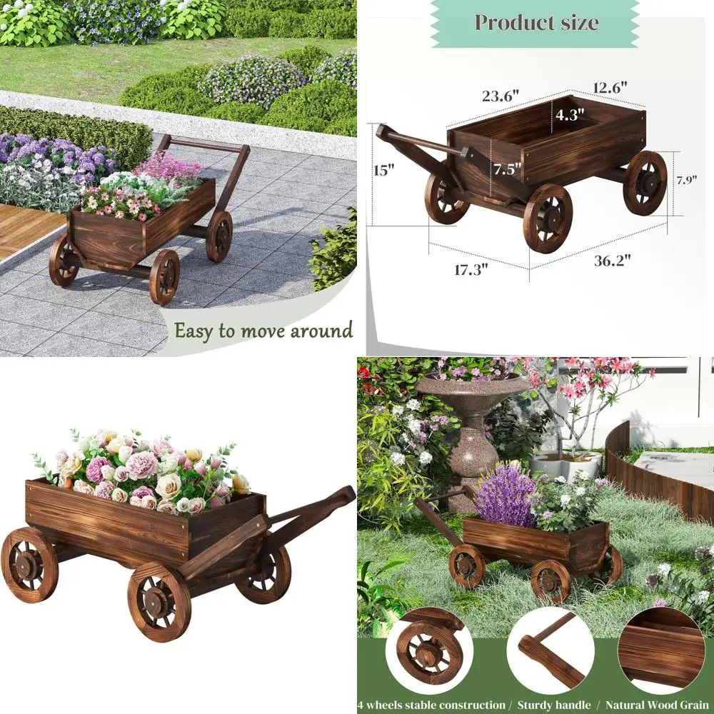Rustic Wooden Wagon Planter with Wheels - Outdoor Patio, Balcony, or Indoor Garden Decor for Succulents and Plants (Large, Carbo
Rustic Wooden Wagon Planter with Wheels - Outdoor Patio, Balcony, or Indoor Garden Decor for Succulents and Plants (Large, Carbo