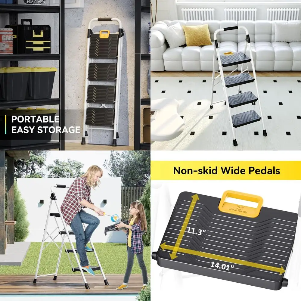 800lb Capacity Folding Step Stool with Safety Lock, Non-Skid Pedals, Handrail, Lightweight for Home and Office Use, White
800lb Capacity Folding Step Stool with Safety Lock, Non-Skid Pedals, Handrail, Lightweight for Home and Office Use, White