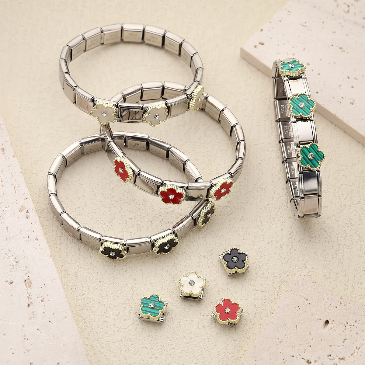 Colorful Five Leaf Flower Bracelet Stainless Steel Strap Stretch Simple for Woman Girl New Trend Party Casual Jewelry DIY Making
Colorful Five Leaf Flower Bracelet Stainless Steel Strap Stretch Simple for Woman Girl New Trend Party Casual Jewelry DIY Making