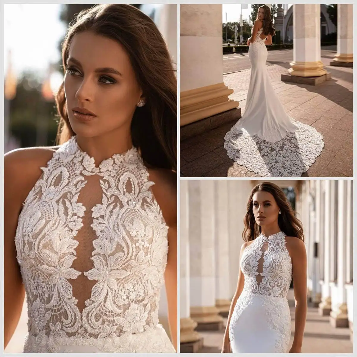 Vintage Mermaid Wedding Dress High Neck Appliques Lace Bride Gowns Sweep Train Bridal Dresses Custom Made Vestido De Novia
Vintage Mermaid Wedding Dress High Neck Appliques Lace Bride Gowns Sweep Train Bridal Dresses Custom Made Vestido De Novia