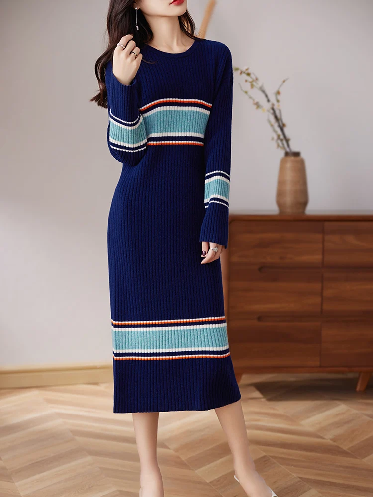 Women's Long Sleeve Bodycon Dress, 100% Wool Knit, Casual Sexy Dresses, Contrast Color Stripes, Autumn, Winter, Y2K
Women's Long Sleeve Bodycon Dress, 100% Wool Knit, Casual Sexy Dresses, Contrast Color Stripes, Autumn, Winter, Y2K