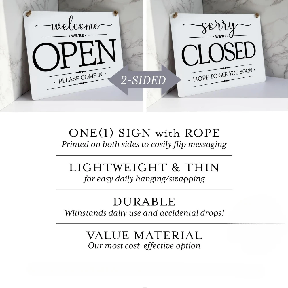Customized Originals Elegant Open Closed Sign Exclusive Value Series with Designer Graphics NOT Includes Hang String
Customized Originals Elegant Open Closed Sign Exclusive Value Series with Designer Graphics NOT Includes Hang String