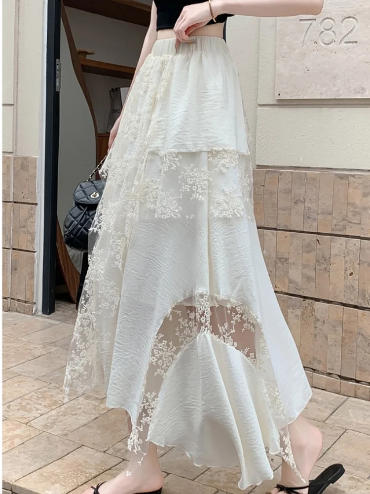 Irregular lace embroidery midi skirt for women summer 2025 apricot cake skirt with high waist mid length design sense Skirt
Irregular lace embroidery midi skirt for women summer 2025 apricot cake skirt with high waist mid length design sense Skirt