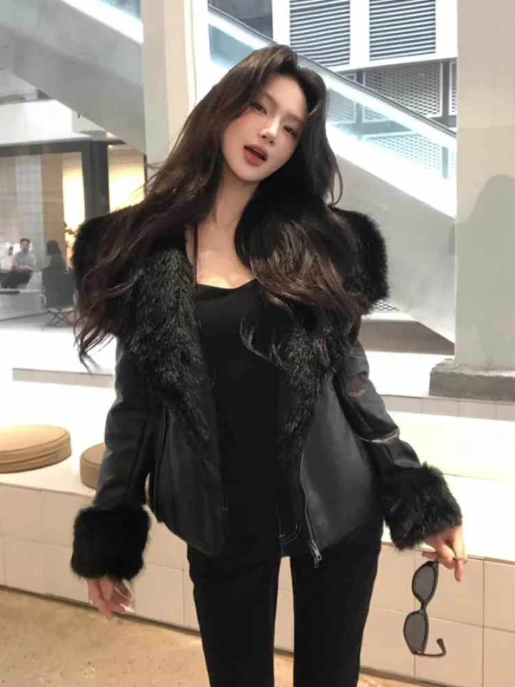 Black N13 SYXATN Short Leather Jacket Women's Stylish Waist-Cinching Coat Autumn Winter Fashionable Fur Collar Upper Body
Black N13 SYXATN Short Leather Jacket Women's Stylish Waist-Cinching Coat Autumn Winter Fashionable Fur Collar Upper Body