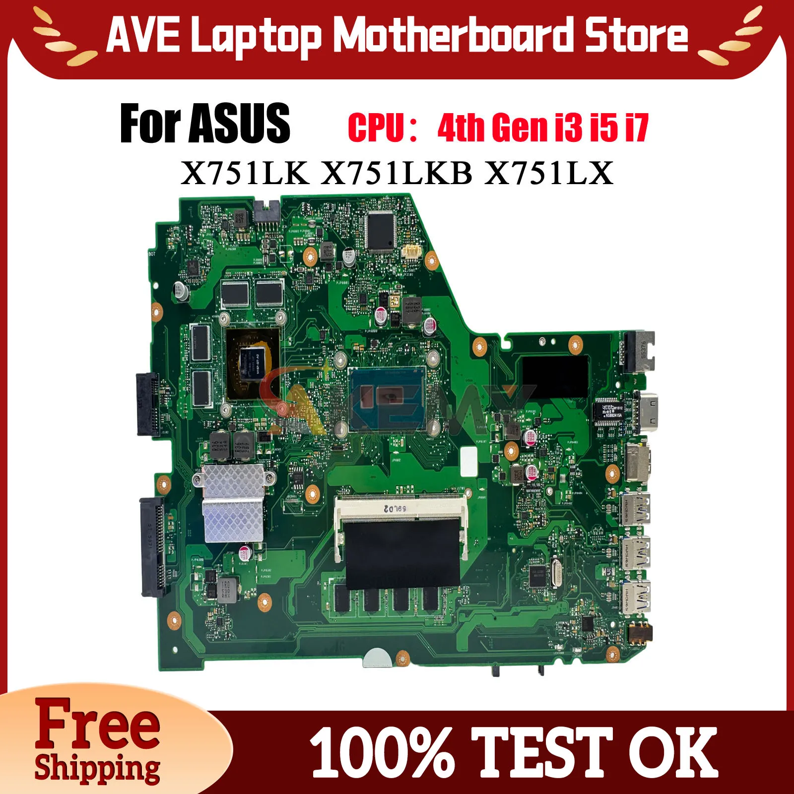 X751LK Laptop Motherboard For ASUS X751LK K751L X751LX X751L X751LKB F751L A751L Mainboard With i3 i5 i7 CPU 100% tests OK stk
X751LK Laptop Motherboard For ASUS X751LK K751L X751LX X751L X751LKB F751L A751L Mainboard With i3 i5 i7 CPU 100% tests OK stk
