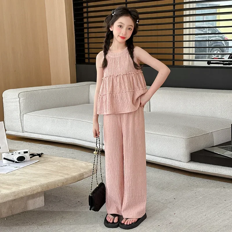 Girls Clothes Summer Kids Fashion Sling Tops & Wide Leg Pants Two Piece Sets Children Chiffon Suit Teen Girl Sleeveless Outfits
Girls Clothes Summer Kids Fashion Sling Tops & Wide Leg Pants Two Piece Sets Children Chiffon Suit Teen Girl Sleeveless Outfits
