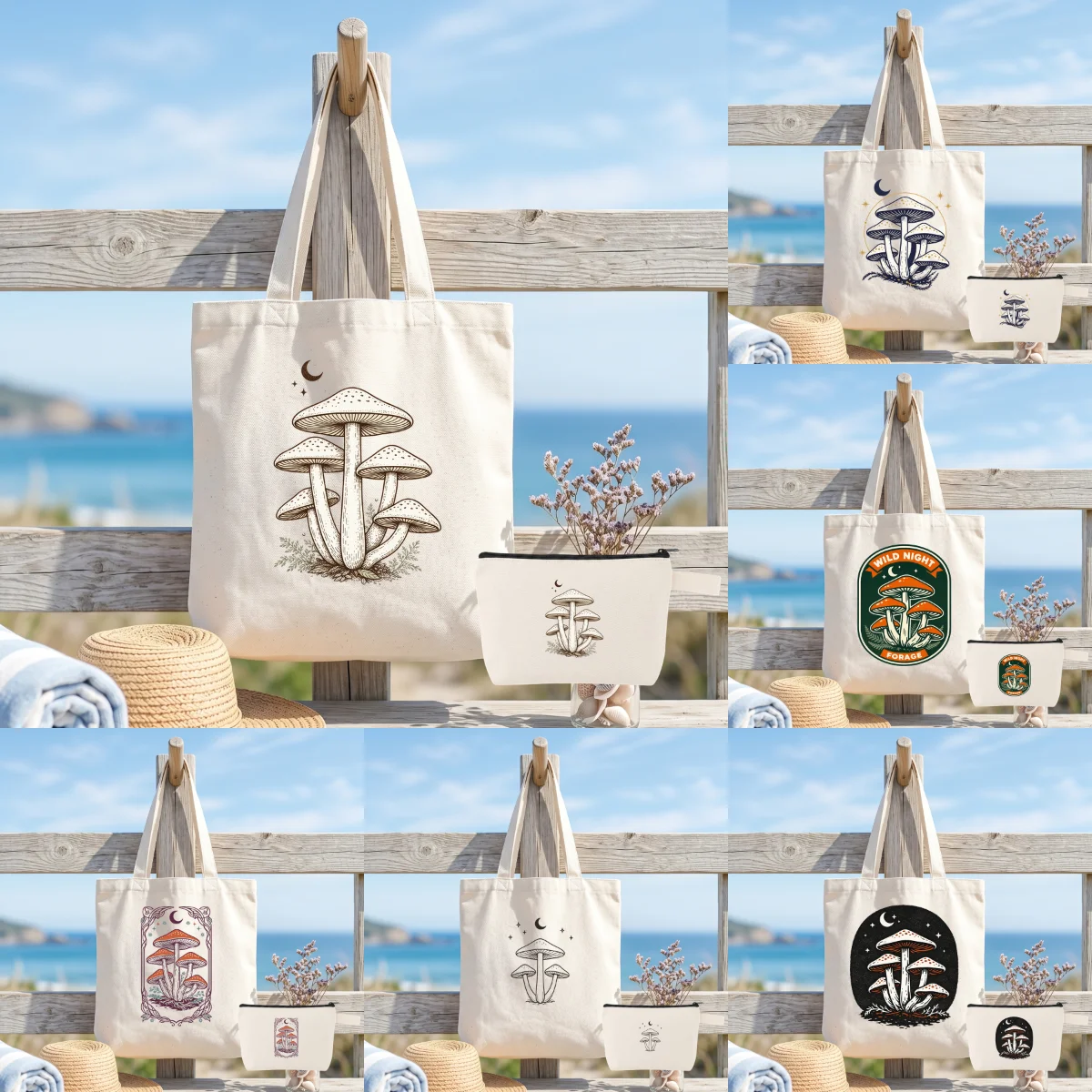 1 Set Forest Mushroom Canvas Combo Bag, Celestial Moon Wild Fungi Art Print Everyday Tote plus Matching Cosmetic Zipper Pouch
1 Set Forest Mushroom Canvas Combo Bag, Celestial Moon Wild Fungi Art Print Everyday Tote plus Matching Cosmetic Zipper Pouch