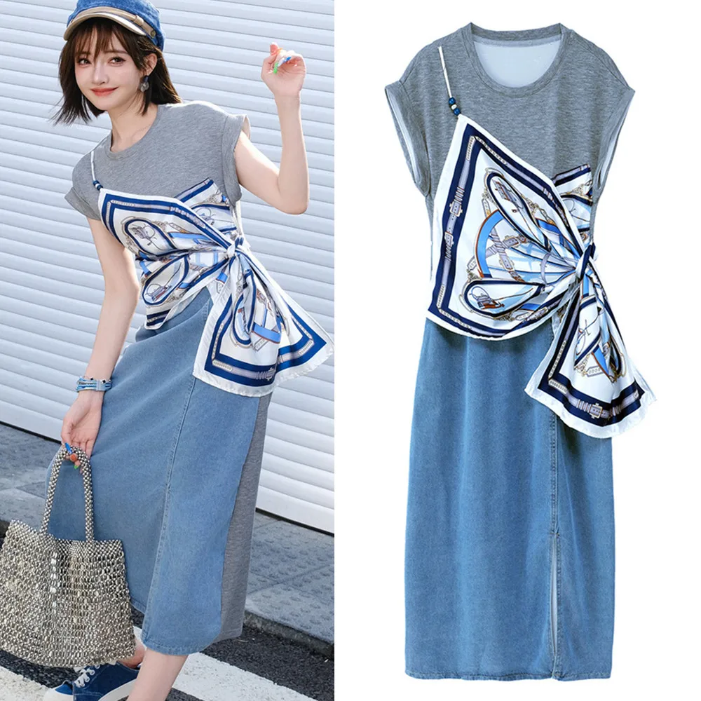 Runway Nice Dresses Women Summer Denim Patchwork Spliced Dress Scarf Spliced New Casual Dresse Club Party Cut Dresses NZ84
Runway Nice Dresses Women Summer Denim Patchwork Spliced Dress Scarf Spliced New Casual Dresse Club Party Cut Dresses NZ84